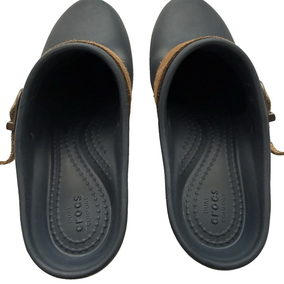 Crocs Sarah Clog Heeled Mule Shoe Women US 5 M EU 35.5 Blue Comfort Platform - Picture 5 of 8